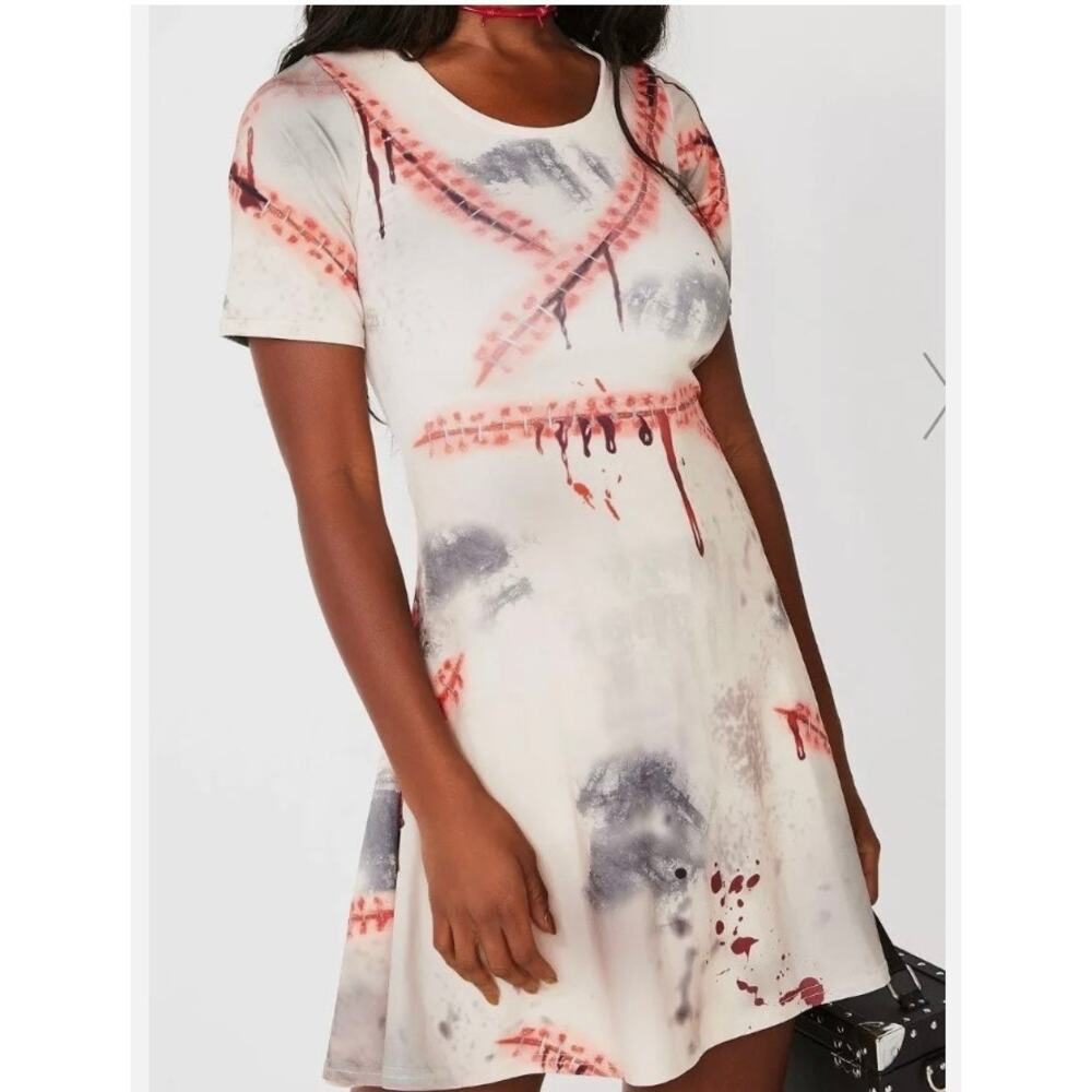 Dolls Kill Creepy Schoolgirl Bloody Scar Nude Zombie Horror Dress Size XS - Picture 9 of 9